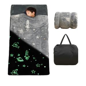 Kids Sleeping Bag for Girls Boys Glow in The Dark Toddler Slumber Bag Luminous Soft Sleepover Bag Nap Mat Preschool Daycare Kindergarten Slumber Sack with Pillow Pocket