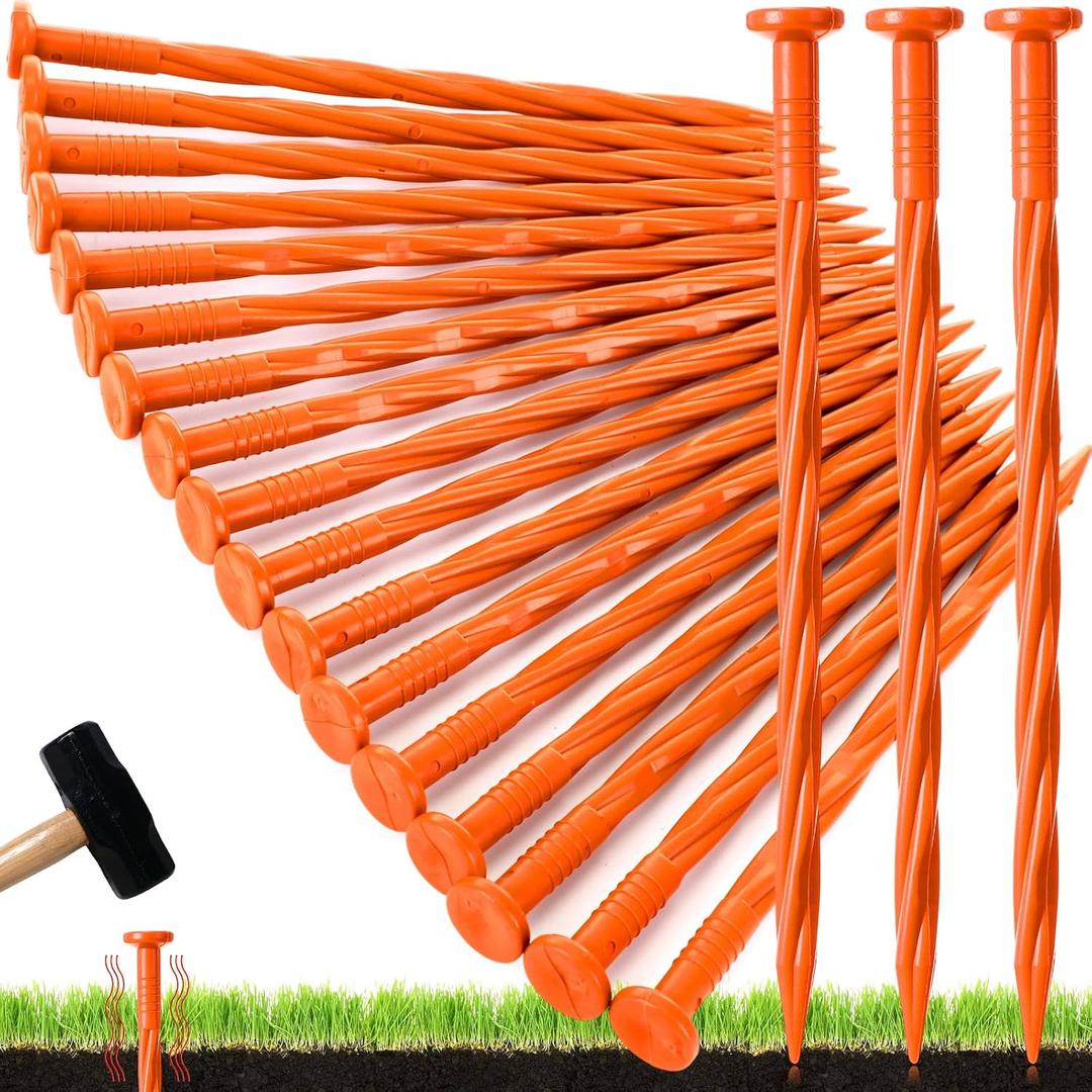 Jetec 250 Pcs 8 Inch Orange Plastic Landscape Edging Spikes Spiral Anchoring Garden Nails for Paver, Weed Barriers, Turf, House Construction Ground Lawn