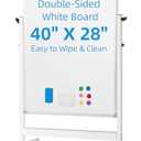 VOWNER Rolling Whiteboard, 40” x 28” Double Sided WhiteBoard on Wheels, Height Adjustable Dry Erase Board with Stand, Magnetic Mobile White Board for Office, Home, Classroom, White