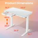 HUANUO Glass Standing Desk with Drawers, 35 X 20 Inch Electric Adjustable Height Desk, Quick Install One-Piece Tabletop with USB Charging Ports, White