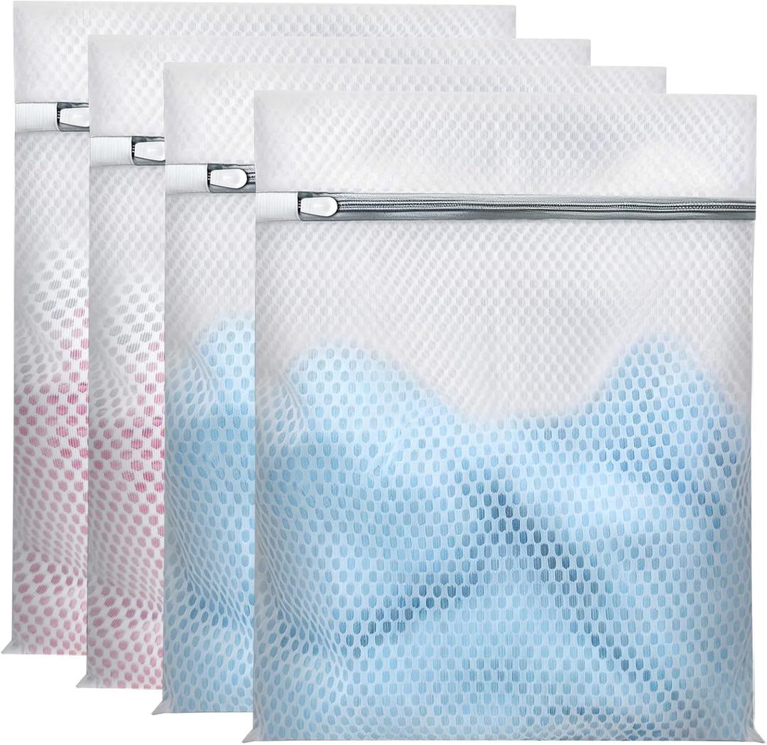 Laundry Bags Mesh Wash Bags for Delicates, Upgraded Honeycomb & Fine Mesh, Extra Durable with Sturdy Zippers, Protect Clothes in Washing Machine Essentials for Home, College & Dorm, 12 x 16 in 4-Pack