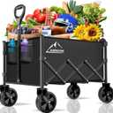 Collapsible Folding Wagon Cart, 350LBS Utility Large Capacity Cart Foldable Wagon with All Terrain Wheels, Grocery Wagons Carts for Garden Shopping Sports Camping, Black (100L)