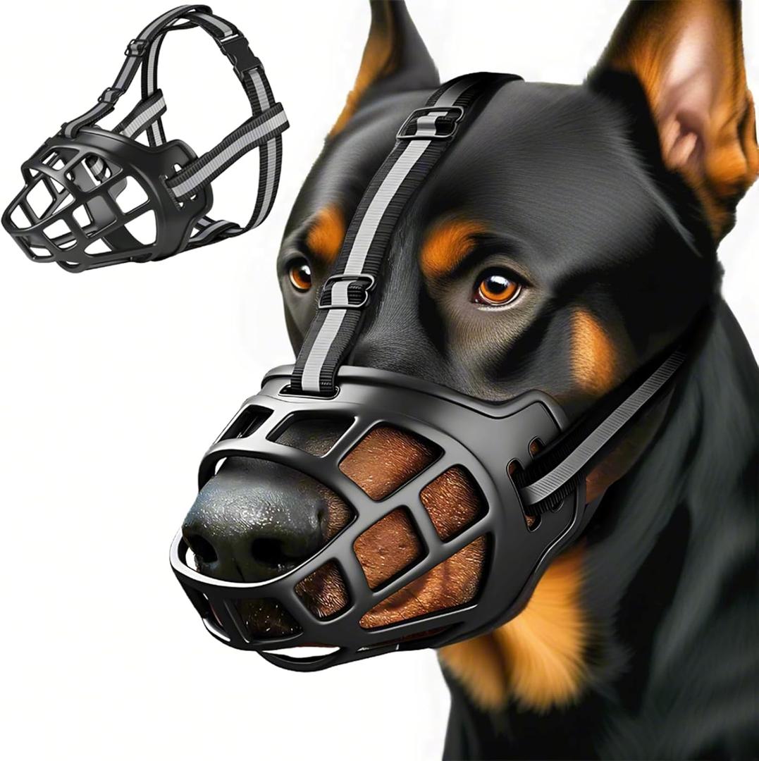 Dog Muzzle, Breathable Basket Muzzles for  Dogs, Adjustable Humane Cage Mouth Cover for Scavenging Grooming Biting Chewing, Allows Panting and Drinking(Soft Rubber, XL)