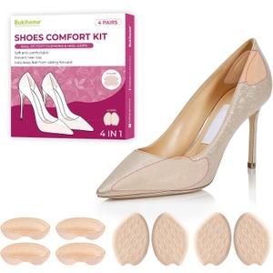 Heel Grips Metatarsal Pads Set for Pain Relief - Bukihome Ball-of-Foot Cushions for Forefoot Pain Relief, Metatarsalgia Mortons Neuroma, Heel Liners for Back Heel Pains Loose Shoes, Men Women (Beige)
