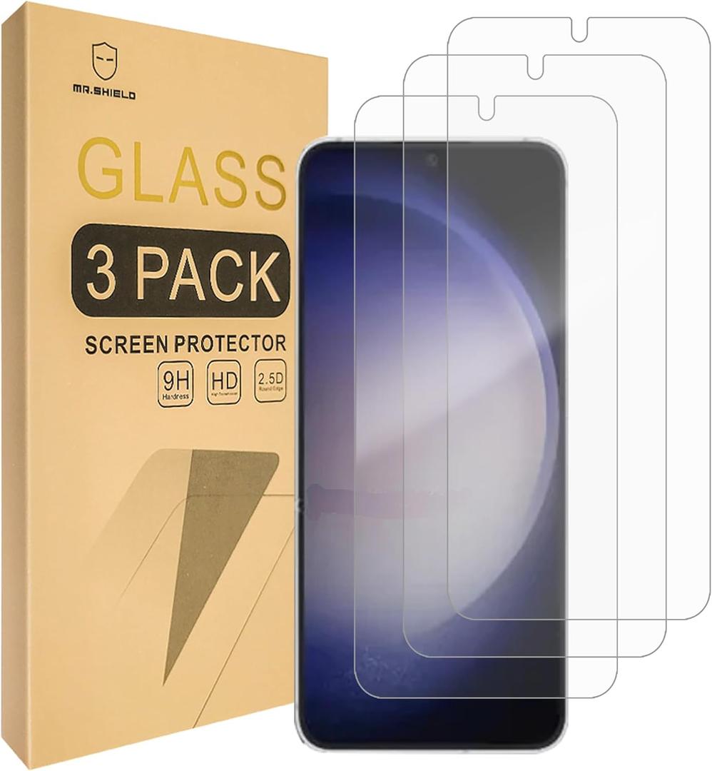 3 x Mr.Shield [3-Pack Screen Protector For Samsung Galaxy S24 / Galaxy S25 [Fingerprint Unlock Compatible] [Tempered Glass] [Japan Glass with 9H Hardness] Screen Protector