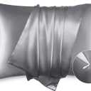 Bedsure Satin Pillowcase with Zipper, Similar to Silk Pillow Cases 2 Pack, Silky & Soft Satin Pillow Cases Standard Size for Hair and Skin, Dark Grey Pillow Covers, Gifts for Women Men, 20x26 Inches