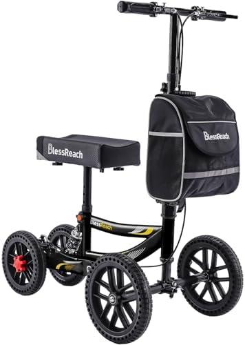  Knee Scooter, 300lbs Capacity, 13" Big PU Seat, Disc Brake Knee Walker, All Terrain Foldable Knee Scooter Walker with Bag for Foot Injuries Compact Crutches Alternative (Black) : Health & Household