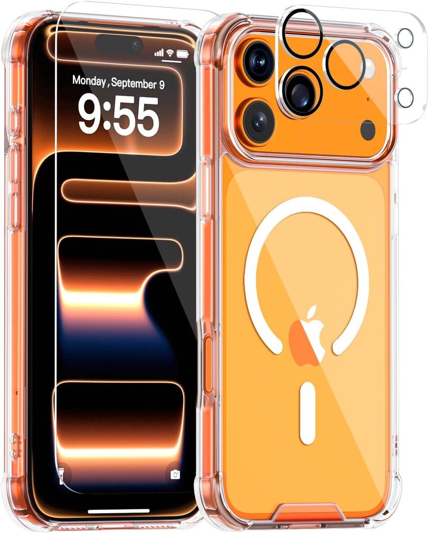 for iPhone 17 Pro Max Case with 4-Corner Shockproof Protection,Compatible with MagSafe,Clear Magnetic Case with Screen Protector & Camera Lens Protector, Military-Grade,Anti-Yellowing