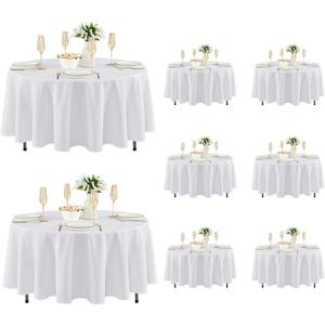 Fitable 8 Pack Round Tablecloths: Stain Resistant Wrinkle Free Circle Table Clothes, Washable Reusable Polyester Table Covers for Wedding Party Birthday Banquet Reception(White, 84 Inch)