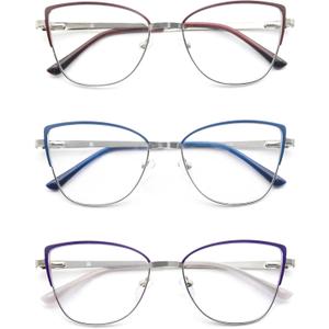 Reading Glasses Women Blue Light Blocking Thin Readers Stylish Reader Glasses Full Metal Frames Spring Hinges 3 Pack