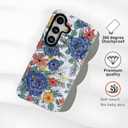 J.west Floral Galaxy S24 Plus Case 5G 6.7 inch - Vintage Blue Flowers Print, Slim Dual-Layer Hybrid Shockproof Bumper with Anti-Scratch Cover, Protective Phone Case for Women Girls