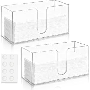 2 Pack Acrylic Paper Towel Holder, 10.8 Inch Transparent Folded Napkin Holder Dispenser for Countertop, Bathroom, Kitchen, Restaurant - Z-fold, C-fold or Multi Fold, One Size