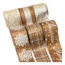 Ribbli Christmas Ribbon Wired Copper Brown with Champagne Glitter Christmas Tree Ribbons for Crafts Gift Wrapping Wreaths Garland Home Decor -2.5 Inch x 6 Rolls Total 36 Yard