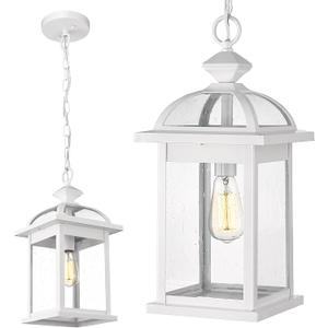 Darkaway Outdoor Pendant Light Fixture Lantern, Large 20inch Hanging Porch Light with Glass Aluminum Outdoor Pendant Lights for Porch, Patio, Entryway (Large, White) (Large 1 Pack, White)