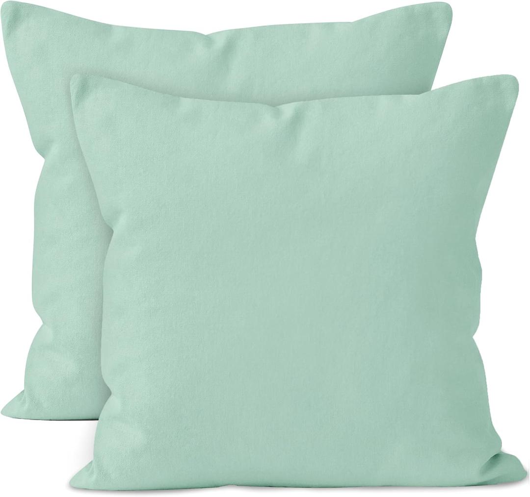 Encasa XO Throw Pillow Covers 18x18 in Set of 2 Mint Green | No Inserts | Cotton Pillow Covers for Living Room, Bed, Sofa, Couch | Decorative Cushion Covers with Improved Zippers