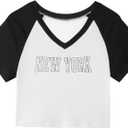 Remidoo Womens Casual Graphic Crop Top Short Sleeve Baby Tee Summer V Neck T Shirt White Medium