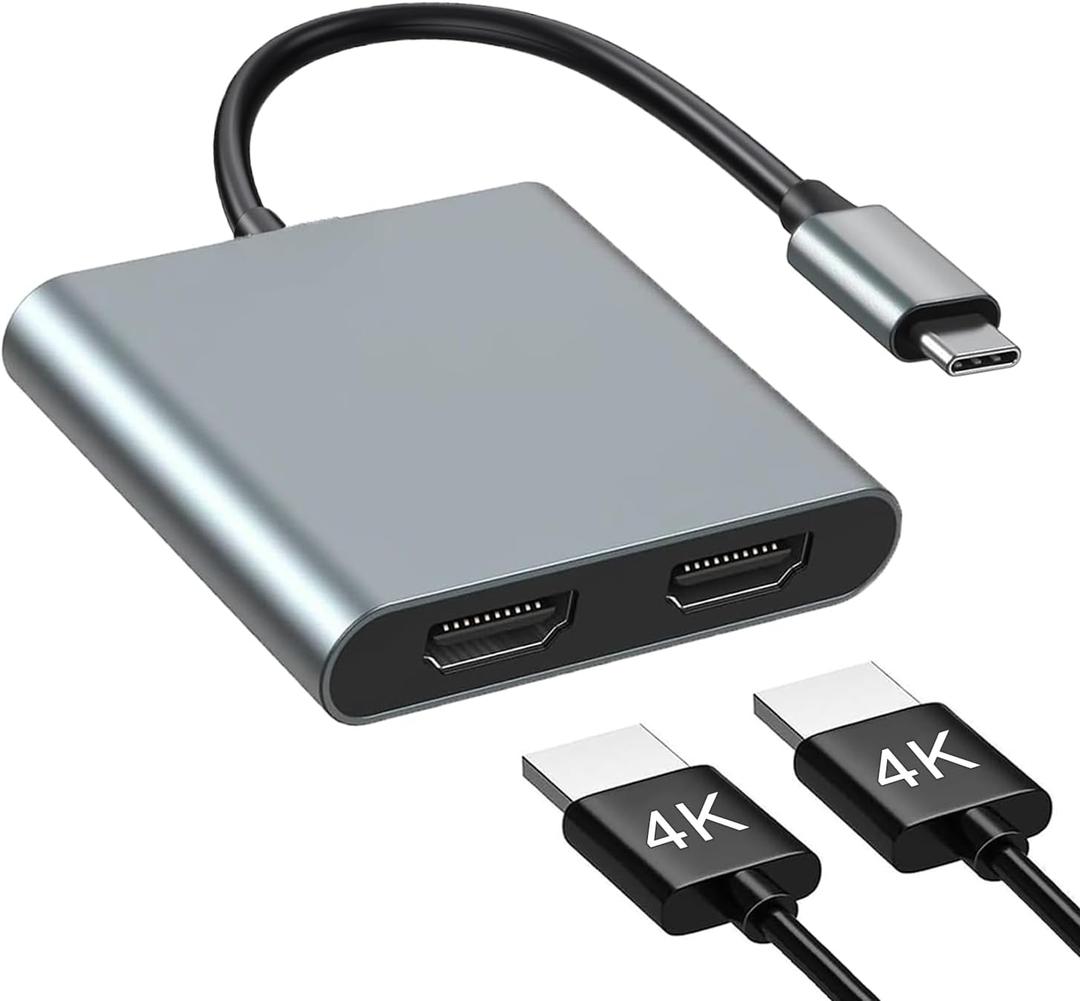 USB C to Dual HDMI Adapter, with 2 4K@60Hz HDMI Docking Station, Type C to HD Splitter for 2 Monitors, Suitable for MacBook Air/Pro, Dell, HP, Lenovo, Chromebook, Surface USB Type C Laptops