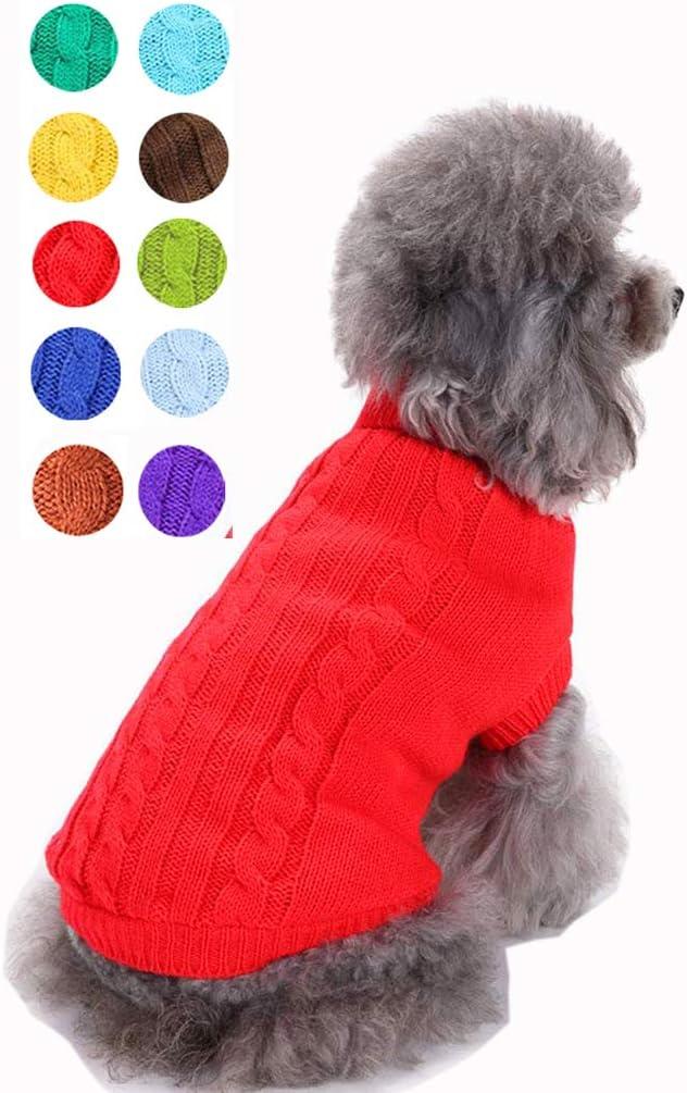 Dog Sweater for Small, Medium, Large Dogs - Warm Winter Classic Turtleneck Pet Clothes - Cute Christmas Coat for Puppies, Cats, Girls, Boys (Red)