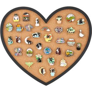 BENECREAT Pin Board Heart Cork Board Bulletin Display Board, 0.6inch Thick Wall Mounted Cork Board for Brooch Pin Storage, Office Home Festival Valentine's Decor, 11.8x10.2inch