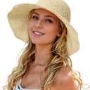 Womens Straw Beach Sun Hats, Foldable Packable Floppy Handmade Crochet Hats for Women,Large Summer Vacation Wide Brim Hat