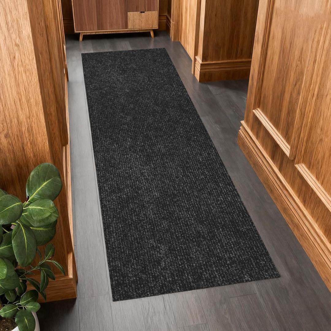 Outdoor Runner Rug 2 ft x 8 ft for Hallway with TPR Backing, Black Fine Stripes Non-Slip Indoor Runner Rugs Suitable for Balcony, Kitchen, Patio, Garage, Deck, Stair and Entryway Areas