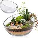 2Pack Slant Cut Bowl, Glass Terrarium, Glass Fish Bowl Vase