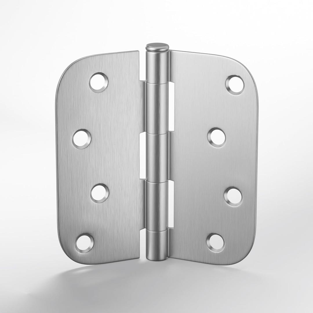 goldenwarm 3 Pieces Satin Nickel Door Hinges 4 x 4 Heavy Duty Hinges with 5/8" Radius Corners - Residential Door Hardware, Brushed Nickel Iron