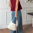 SOLY HUX Women's Y2k Bow Tie Front V Neck Sleeveless Blouse Eyelet Embroidery Ruffle Hem Babydoll Tops (Pink, XS)