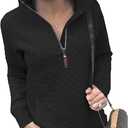 BTFBM Women Fashion Quilted Pattern Lightweight Zipper Long Sleeve Plain Casual Ladies Sweatshirts Pullovers Shirts Tops M