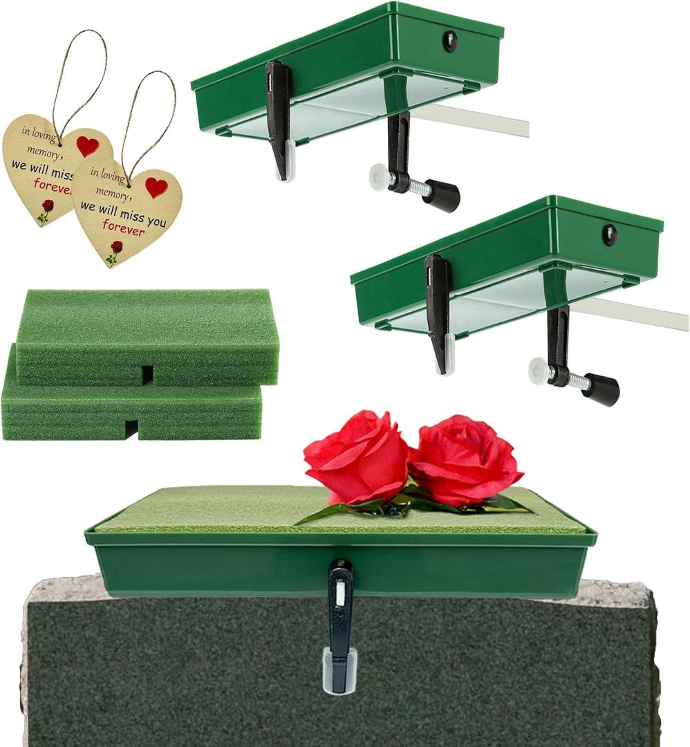 ALL SPECIAL 2 Sets Cemetery Saddles for Headstones - Grave Saddles for Tombstone, Flower Holder for Cemetery fit on Gravestone Wide from 3 to 8 Inches, Never Be Blown Away by Wind (Patented Product)