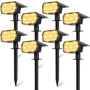Sucolite 8-Pack Solar Spot Lights Outdoor Waterproof IP65, 3 Lighting Modes 2-in-1 Solar Landscape Spotlights for Yard, 59 LED Solar Powered Wall Lights for Garden Pathway Driveway Walkway, Warm White