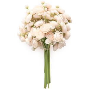 Floroom Ranunculus Artificial Flowers 18 Pcs Champagne Faux Silk Mini Ranunculus Bulk Fake Wedding Filler Flowers for DIY Cream Bouquets, Centerpieces, Bridal Shower Decorations & Arrangements, Cream