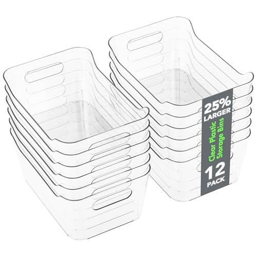Tiawudi 12 Pack Plastic Storage Bins, Multi-Use Organizer Bins, Pantry Organizer, Clear Storage Containers for Home, Kitchen, Office, Cabinet, Shelf and Fridge Organization