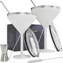 Insulated Martini Glass Set of 2 8 oz Stainless Steel Unbreakable Cocktail Glasses, Stemless Double Wall Cups with Lids, Straws & Picks - Wedding Gift for Newlyweds, Engagement - CREAM