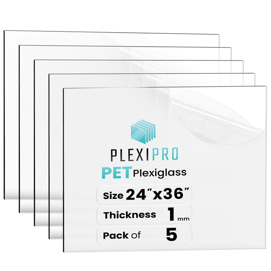 24"x36", 1mm, 5-Pack, Flexible PET Plexiglass Sheets