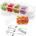Lifewit Ice Chilled Condiment Caddy with 5x 20 oz Containers, Condiment Server with Lid & Metal Accessories, Serving Tray Platter with Removable Dishes for Bar, Fruit, Salad, Taco, Party Garnish