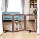 Dog Fence Indoor,Dog Gate Indoor for Doorway pet gate -3-Panel Freestanding, Hallways, House or Stairs -60x24-Inch Retractable Foldable Expandable Wood Pet by SFJC (Brown) ﻿