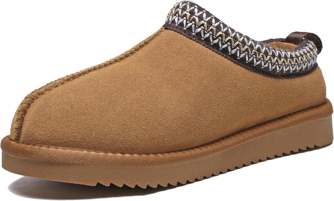 Women's Slippers Genuine Suede Platform Mini Boots Mens Faux Fur Warm Lining Winter Mules Cozy Warm House Shoes Indoor and Outdoor (8.5, Brown)