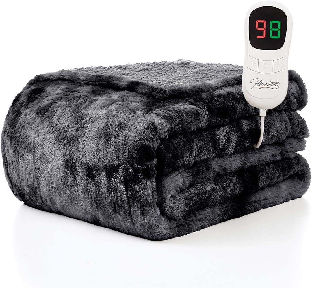Homemate Electric Heated Blanket Full Size - 72"x84" Heating Blanket Full Size 1/2/4/6/8 Hours Auto-Off 10 Heat Level Over-Heat Protection Luxury Faux Fur Sherpa ETL Certification (25 - Tie-dyed Black)