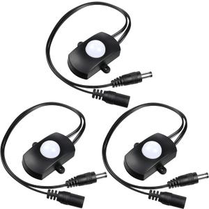 Hortsun 3 Pieces DC 5V-24V 5A PIR Motion Activated Sensor Light Switch Occupancy Motion Sensor with DC Coupler Cable for Party LED Strip Light