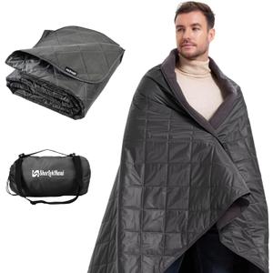sheelokhwui 4-in-1 Large Outdoor Blanket - Waterproof & Windproof Thickened Warm Fleece Camping Blanket for Stadium, Hiking, Sporting Events - 81"x57", Packable (Dark Gray)