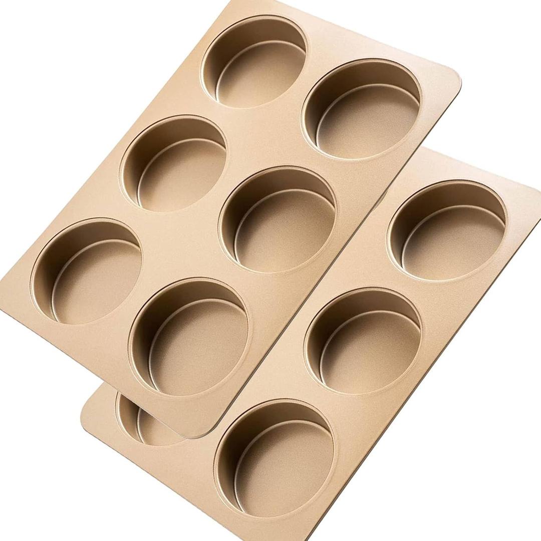 2 Pack Hamburger Bun Pan, Nonstick Hamburger Bread Forms 4 Inch Cake Pan Mini Round Disc Pan for Baking Burger Buns English Muffin Whoopie Pies Muffin Top (Set of 2, Gold)