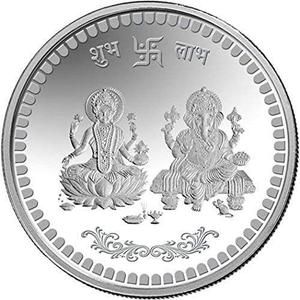 Generic Lakshmi Ganesh Ji Coin Diwali Gift Item Pooja Item Dhanteras Pooja Item Pack Of 4, Medium, Silver, LNESDI250724001
