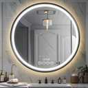 24 Inch Wall-Mounted Round Bathroom Mirror with LED-Lights - Frame Vanity Mirrors (24" x 24", Black)