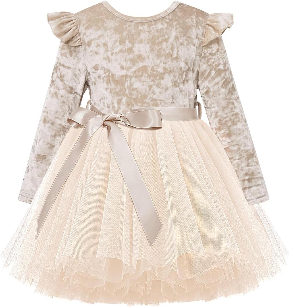 UNICOMIDEA 1-6T Toddler Velvet Dress Little Girls Tutu Tulle Crewneck Long Sleeve Holiday Party Fashion Dresses