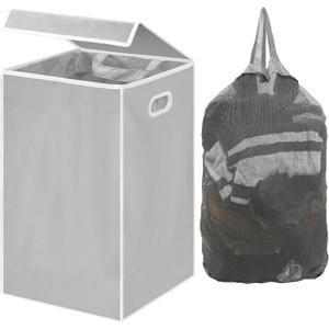Simple Houseware Foldable Laundry Hamper Basket with Lid and Removable Bag, Gray (Grey) 13"L x 13"W x 22.75"H