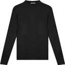 Women's Lightweight Pullover Sweater Mock Turtleneck Solid Color Irregular Texture Long Sleeve Ribbed Knit Tops (Black, XL)