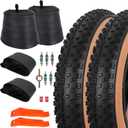 Set of 20x4.0 Fat Tire and Tube, Puncture Resistant Folding Bike Tire Set 102-406 Compatible with E-Bike Mountain Bike MTB Bicycle All-Terrain Directional Tread Sidewalls Skin 33TPI