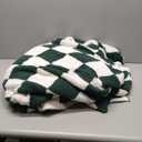 NEWCOSPLAY Knitted Dark Green White Checkered Blanket Super Soft Plush Throw for Couch Fuzzy Fluffy Microfiber Lightweight Blanket for Bed Sofa All Season Use (Dark Green White, Throw(50"x60"))