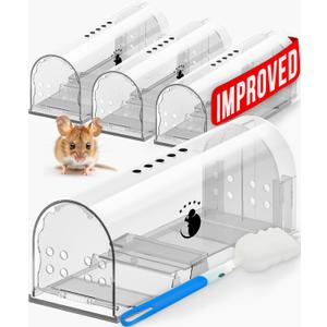 Motel Mouse Humane Mouse Traps No Kill Live Catch and Release 4 Pack - Reusable, Easy to Use & Clean, No Touch Release, Sensitive Includes Cleaning Brush, Instruction Manual & Video - Mousetrap Indoor